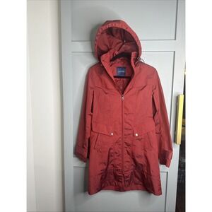 Cole Haan Women's Jacket Red Packable Hooded Rain Coat‎ Windbreaker Back Bow XS